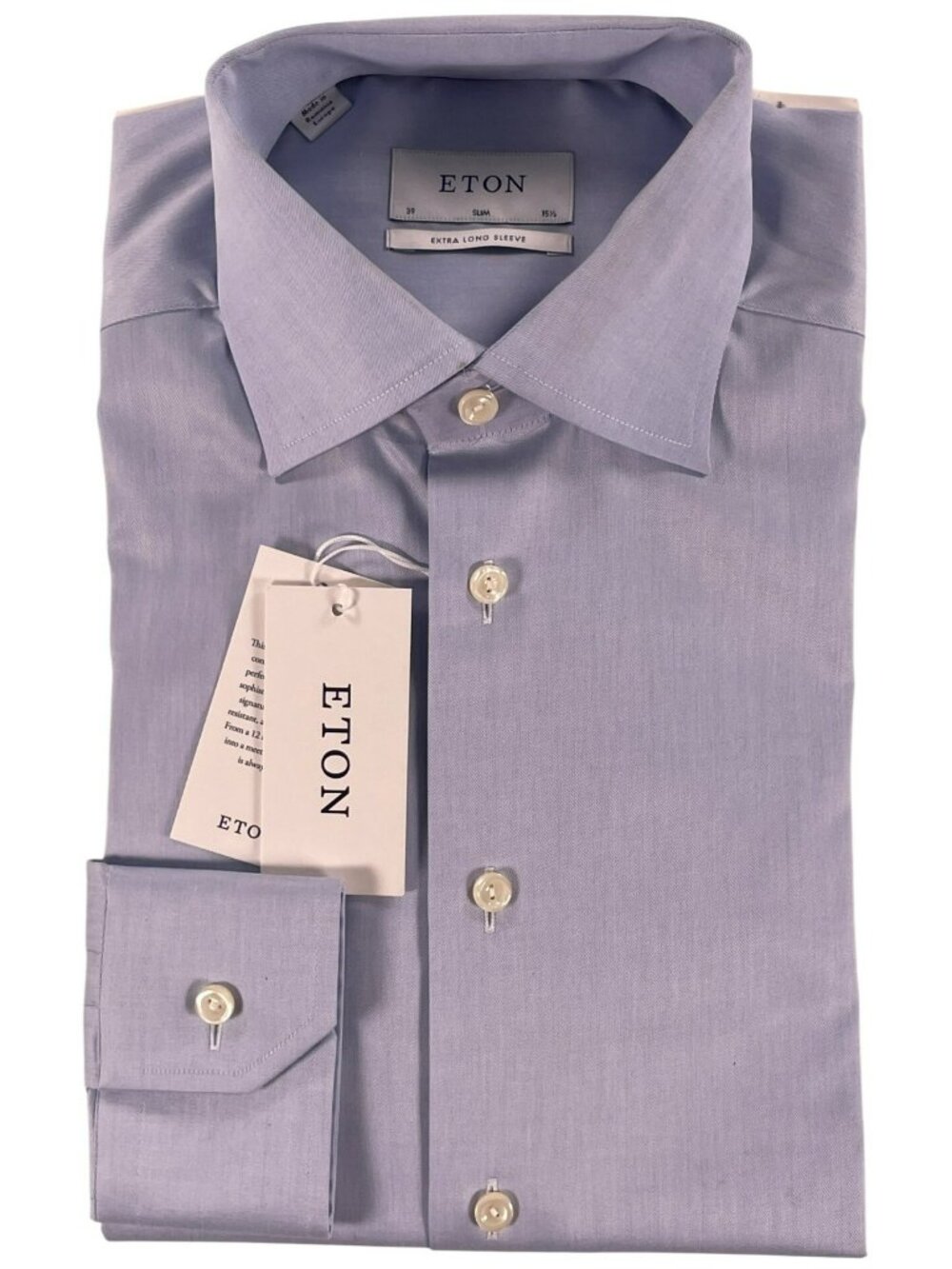 Eton Solid Signature Twill Dress Shirt Slim Fit Light Blue Shirt Sz 39/15.5 NEW